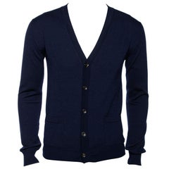 Roberto Cavalli Cardigan in maglia blu navy con tasche e bottoni sul davanti M. I.