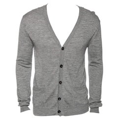 Roberto Cavalli Grey Knit Pocketed Button Front Cardigan M