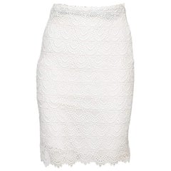 Valentino Off-White Guipure Lace Knee Length Skirt M