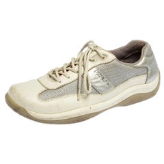 Prada Sport Grey/Silver Leather And Mesh Low Top Sneakers Size 38.5