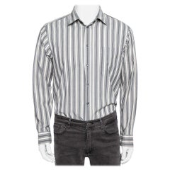 Zegna Sport Grau gestreiftes Hemd aus Baumwolle und Seide mit Knopfleiste vorne, M