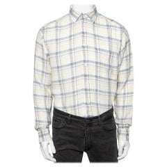 Zegna Sport Off-White kariertes Leinenhemd mit Knopfleiste aus Leinen M