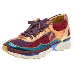 Chanel Multicolor Patent Leather And Tweed CC Low Top Sneakers Size 38.5
