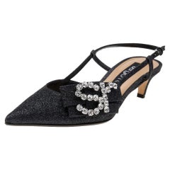 Sergio Rossi Black Glitter Sr Icona Slingback Sandals Size 37
