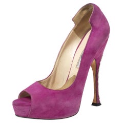 Brian Atwood escarpins à talons ouverts en daim magenta ornés de chaînes, taille 37