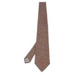 Christian Dior Corbata de Jacquard de Seda con Estampado Cuadrado Marrón