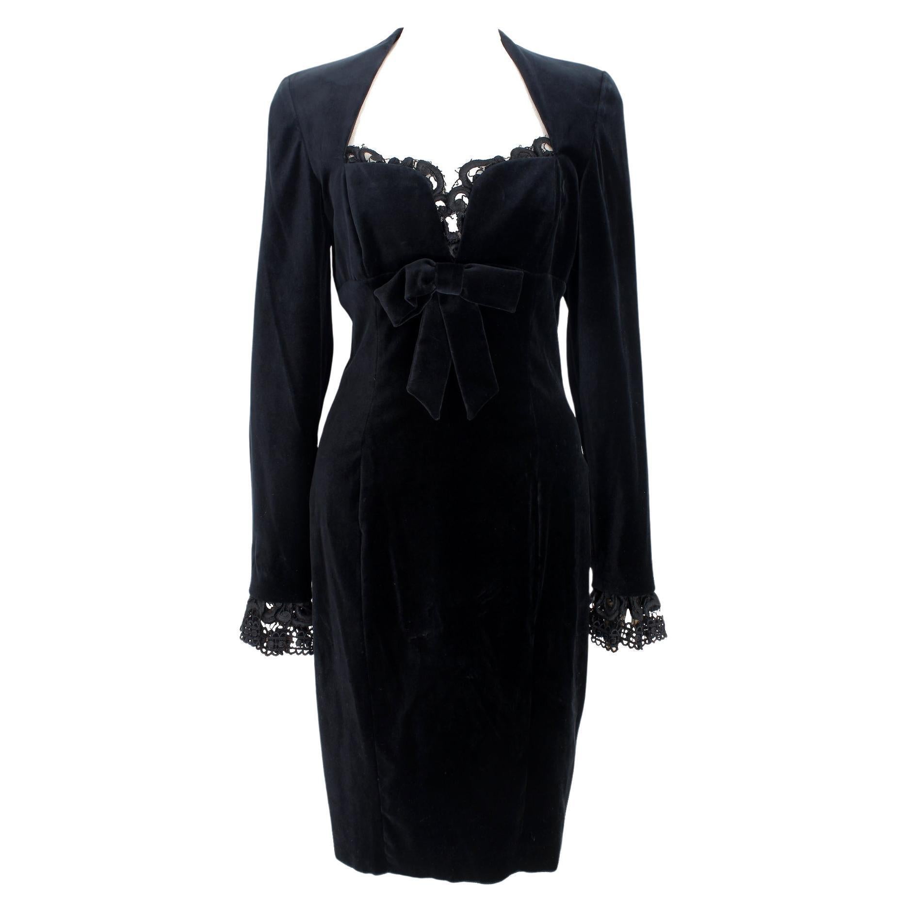 Loretta di Lorenzo Black Velvet Vintage Evening Dress 80s in vendita