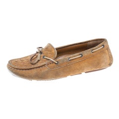 Bottega Veneta Brown Intrecciato Suede Bow Slip-On Loafers Size 37