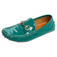 Gucci Teal Green Patent Leather Horsebit Driver Loafers Size 36