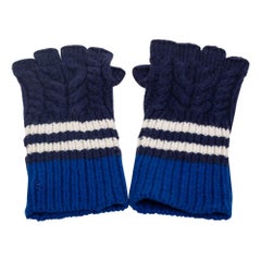 Burberry Blue Striped Cable Knit Cashmere Fingerless Gloves