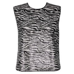Self Portrait Monochrome Zebra Pattern Sequin Embellished Sleeveless Top M