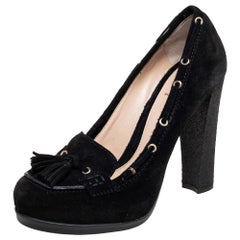 Fendi Black Suede Tassel Detail Loafer Pumps Size 37