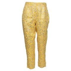 Dolce & Gabbana Gelbe Lurex-Hose aus Jacquard mit Blumenmuster und Cropped S