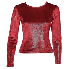Moschino Cheap and Chic Red Stretch Velvet Glitter Detail T-Shirt M