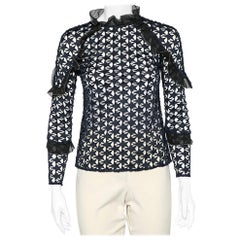 Self-Portrait Navy Blue Star Lace Ruffled Top XS