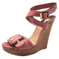 Chloe Red Leather Ankle Wrap Wedge Sandals Size 40