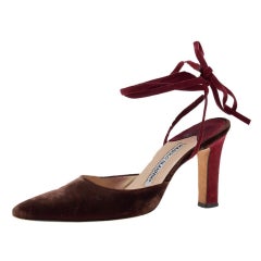 Manolo Blahnik Sandali alla caviglia in velluto marrone/rosso misura 37
