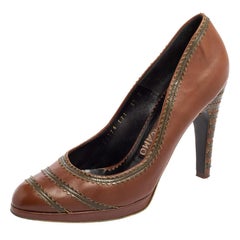 Salvatore Ferragamo Brown Leather Platform Pumps Size 39