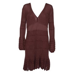 M Missoni Burgundy Patterned Knit Long Sleeve V-Neck Dress L