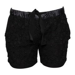 Moncler Black Cotton Floral Applique Shorts M