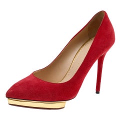 Charlotte Olympia Orange Suede Platform Pumps Size 38