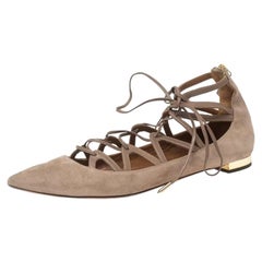 Aquazzura Beige Suede Dancer Lace Up Ballet Flats Size 38
