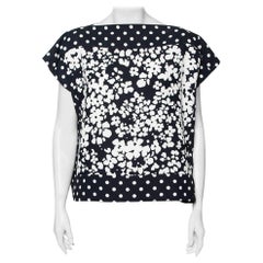 CH Carolina Herrera Navy and White Floral Print Square Top M