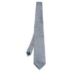 Gucci Metallic Grey Micro Motif Jacquard Silk Tie