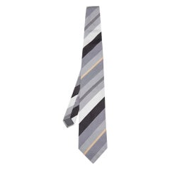 Lanvin Grey Striped Silk Tie