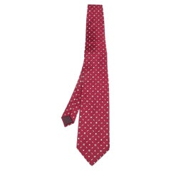 Lanvin Red Floral Pattern Silk Satin Tie