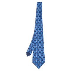 Lanvin Blue Floral Motif Silk Tie