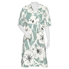 Marni White Floral Printed Cotton V-Neck Midi Dress L