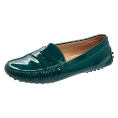 Tod's Green Patent Leather Gommini Penny Loafers Size 36