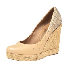 Salvatore Ferragamo Studded Leather Espadrille Wedge Platform Pumps Size 39