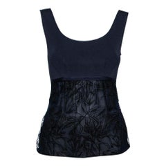 Roberto Cavalli Navy Blue Rib Knit Mesh Overlay Detailed Top M