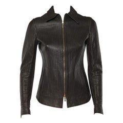 Gucci Brown Stitched Leather Zip Front Jacket M