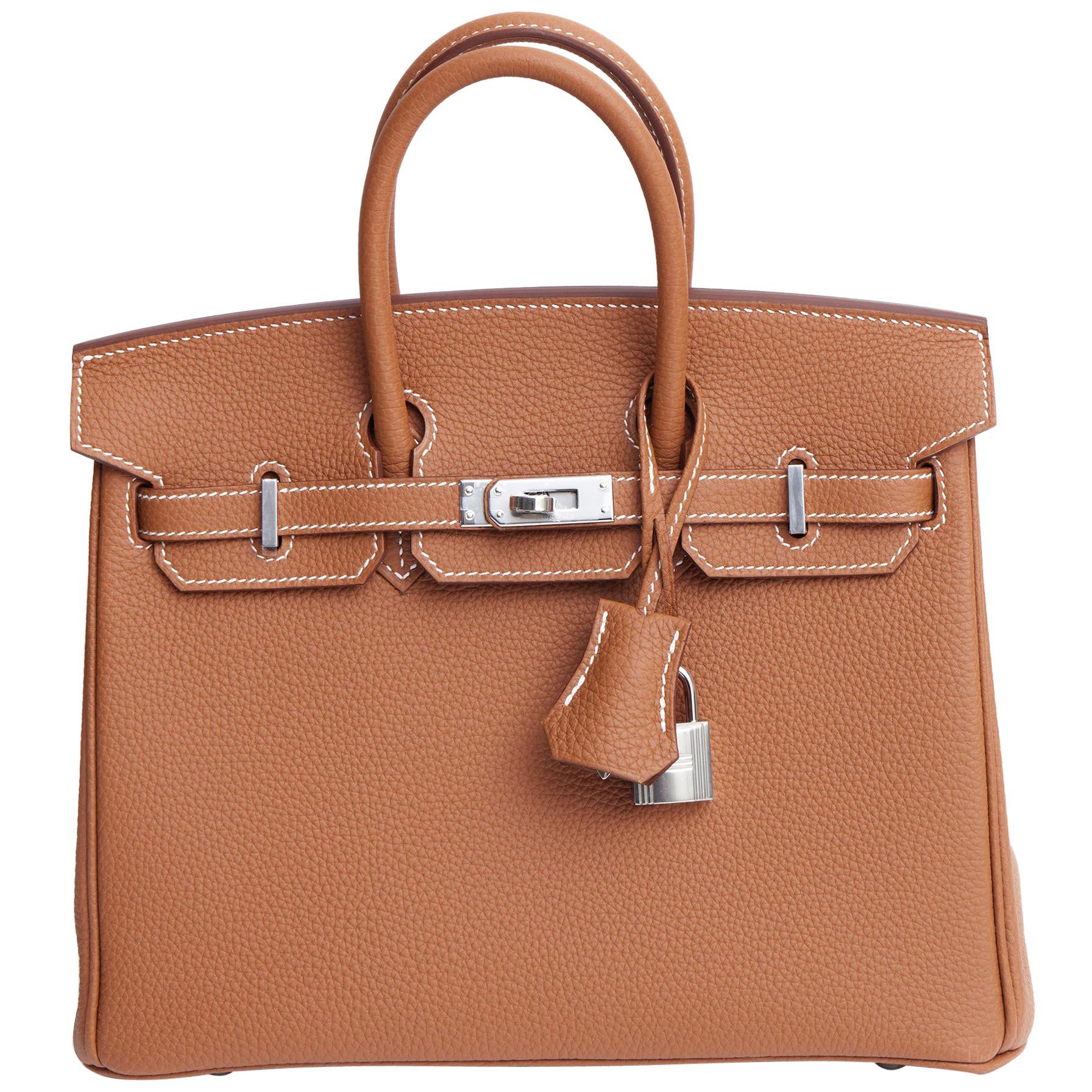New in Box  Hermes Birkin 25 Togo Gold/Palladium Bag