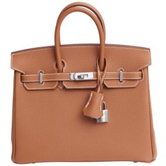 New in Box  Hermes Birkin 25 Togo Gold/Palladium Bag
