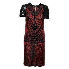 Roberto Cavalli Black & Red Animal Printed Embellished Jersey Dress M