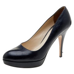 Prada Black Leather Platform Pumps Size 39.5