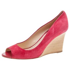 Tod's Crimson Red Suede Peep Toe Wedge Pumps Size 40