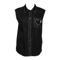 Love Moschino Black Cotton Heart Embroidered Sleeveless Shirt L