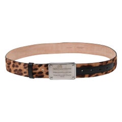 Dolce & Gabbana Brown Leopard Print Calf Hair Logo Plaque Belt 95CM
