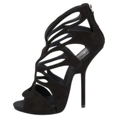 Giuseppe Zanotti Black Suede Butterfly Cutout Sandals Size 38