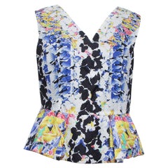 Peter Pilotto, top sans manches imprimé multicolore en jacquard de soie avec péplum
