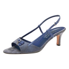 Salvatore Ferragamo Blue Suede and Leather Slingback Sandals Size 40