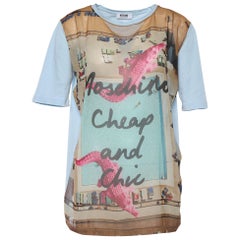 Moschino Cheap & Chic Blue Cotton & Printed Chiffon Paneled T-Shirt M