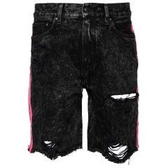 Amiri Black Distressed Contrast Stripe Printed Denim Shorts S