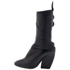 Dior Black Leather Wedge Ankle Wrap Booties Size 37