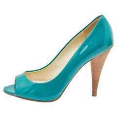 Miu Miu Green Patent Leather Peep Toe Pumps Size 37.5